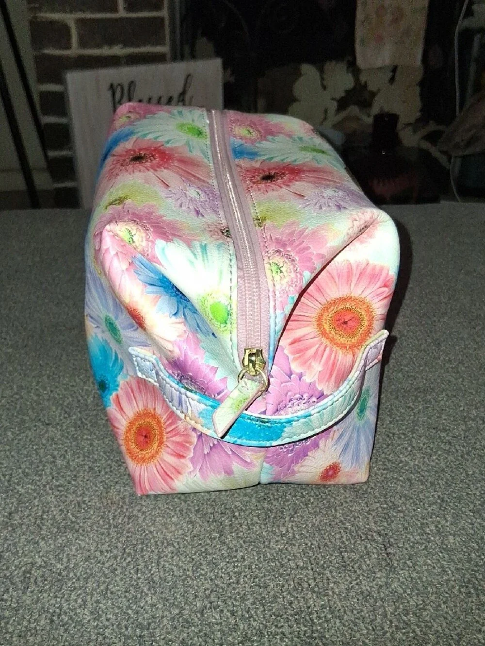 Betsey Johnson Multicolor Pastel Floral Cosmetic Case with Heart Logo